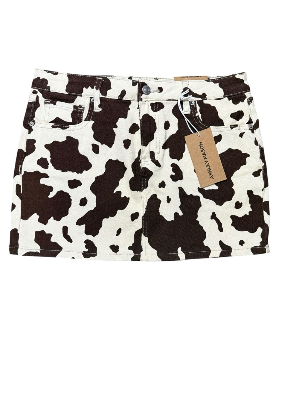NWT Ashley Mason Cow Print Micro Mini Skirt Size 9/29 Western Y2K - Picture 2 of 10